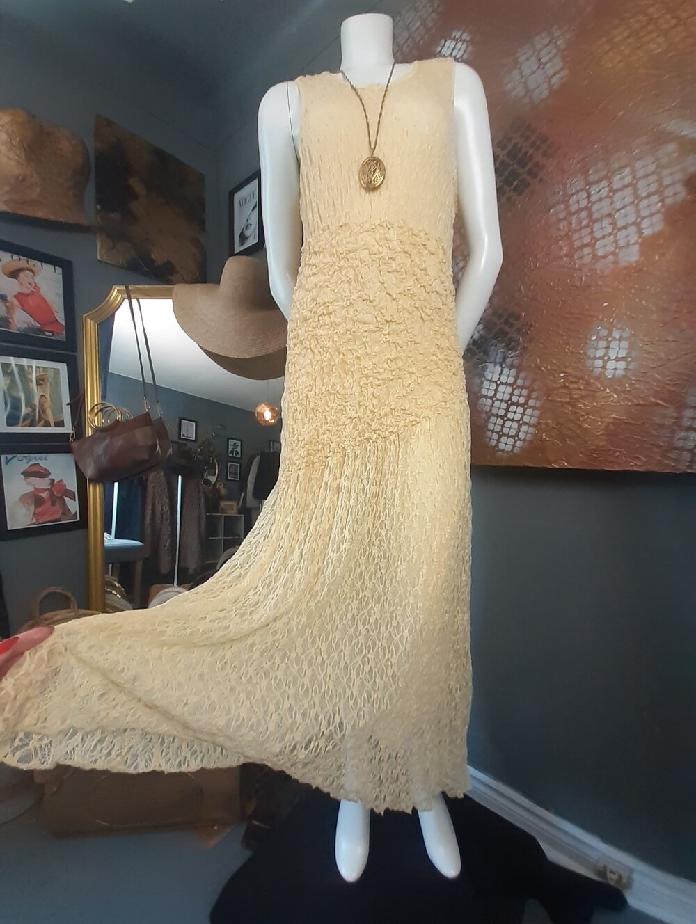 Zara Nwt Lace Butter Yellow Knit Sleeveless Maxi Dress